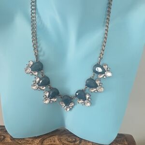 Chic Teal and Silver Floral Necklace